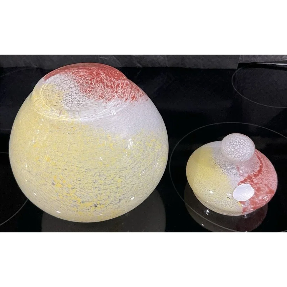 Crystal Clear Apothecary Jar Italy Art Glass Pink Yellow White Swirl 10